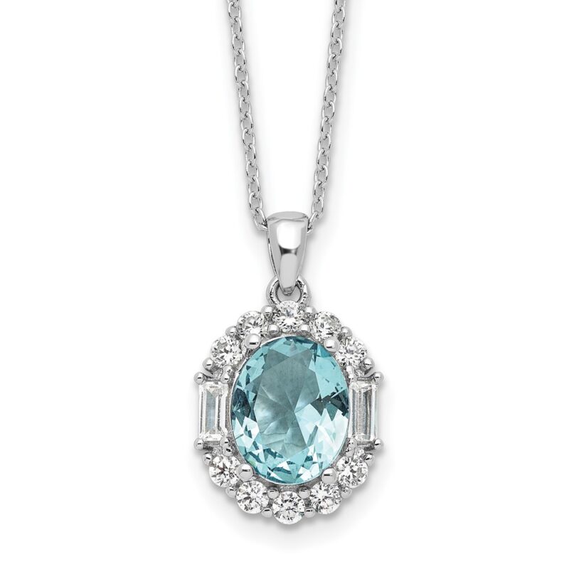 SS Cheryl M Rhod-plated Oval Blue & Clear CZ w/2in ext. Necklace