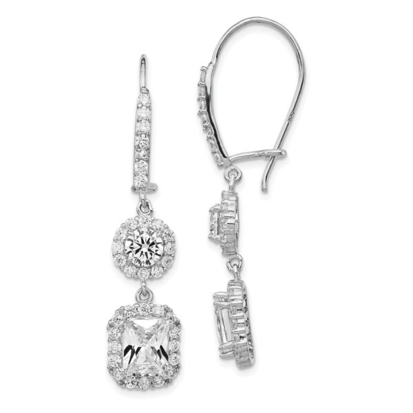 Sterling Silver Cheryl M Rhod-plated Cushion CZ Kidney Wire Earrings
