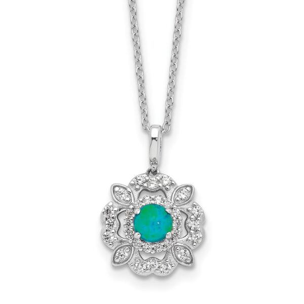 Sterling Silver Cheryl M RP Blue Lab Cr. Opal & CZ w/2in ext Necklace