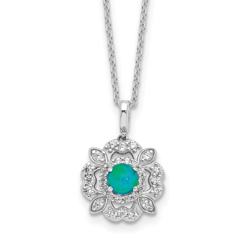 Sterling Silver Cheryl M RP Blue Lab Cr. Opal & CZ w/2in ext Necklace