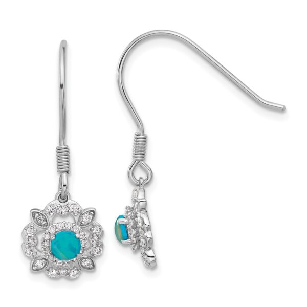 Sterling Silver Cheryl M Rh-Ptd Blue Lab Cr. Opal & CZ Dangle Earrings