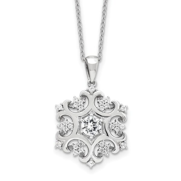 Sterling Silver Cheryl M Rhod-pltd CZ Snowflake w/2in ext. Necklace