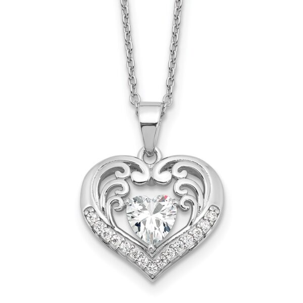Sterling Silver Cheryl M Rhodium-plated CZ Heart w/ 2in ext. Necklace