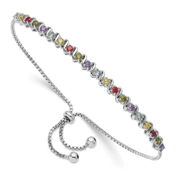 Sterling Silver Cheryl M Rhod-pltd Multi-color CZ Adjustable Bracelet