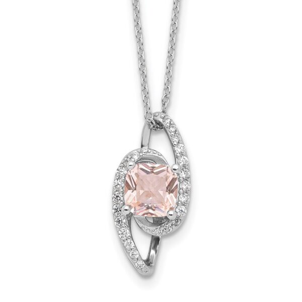 SS Cheryl M Rhod-Pltd Sim. Morganite & CZ w/2in ext. Necklace