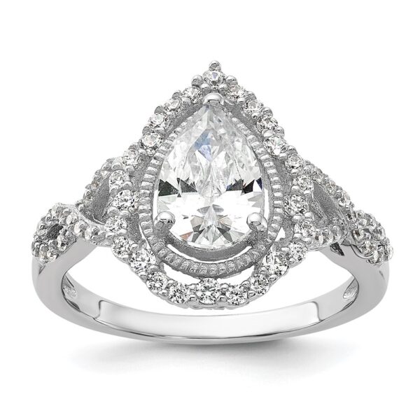 Sterling Silver Cheryl M Rhodium-plated Fancy CZ Teardrop Ring