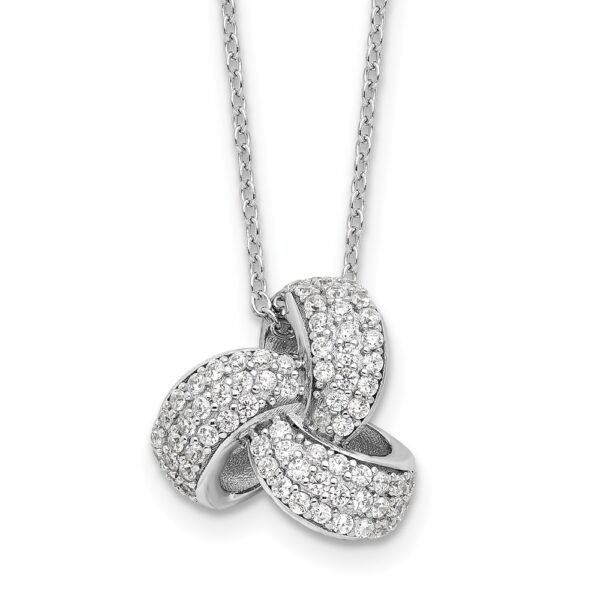 Sterling Silver Cheryl M Rhod-plated CZ Love Knot w/2in ext. Necklace