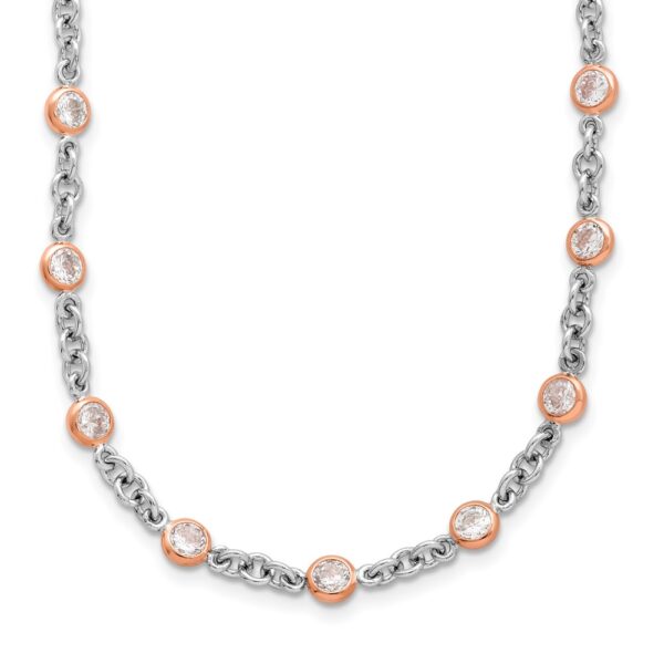 SS Cheryl M Rhodium & Rose Gold-plated CZ Bezel Station Necklace