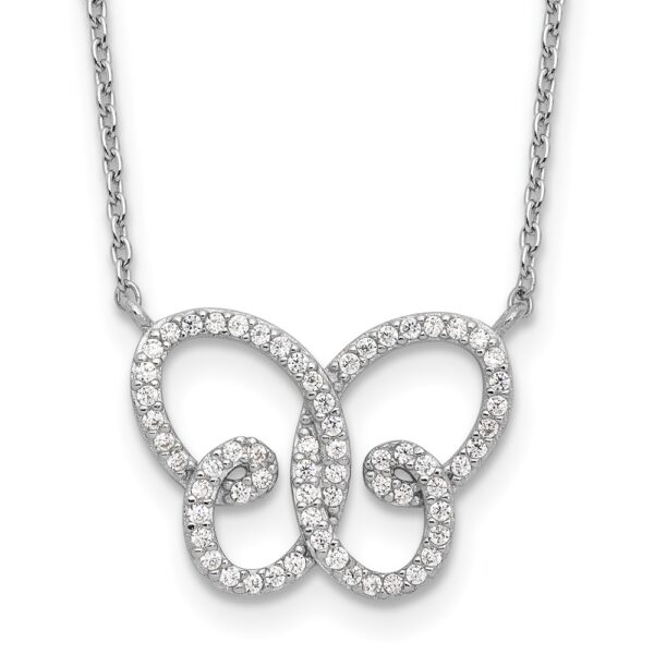 Sterling Silver Cheryl M Rhod-plated CZ Butterfly w/2in ext. Necklace