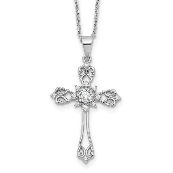 Sterling Silver Cheryl M Rhodium-plated CZ Cross w/2in ext. Necklace