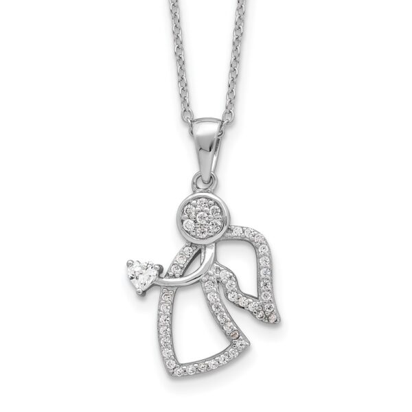 Sterling Silver Cheryl M Rhodium-plated CZ Angel w/2in ext Necklace