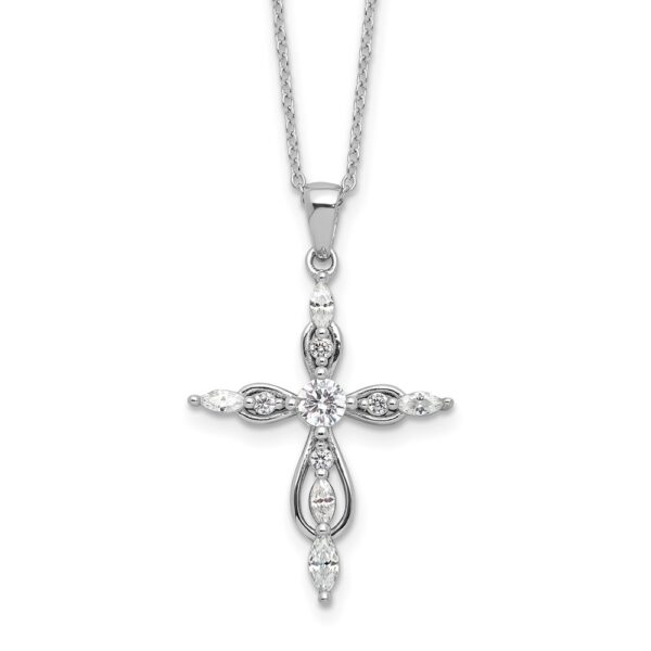 Sterling Silver Cheryl M Rhodium-plated CZ Cross w/2in ext. Necklace