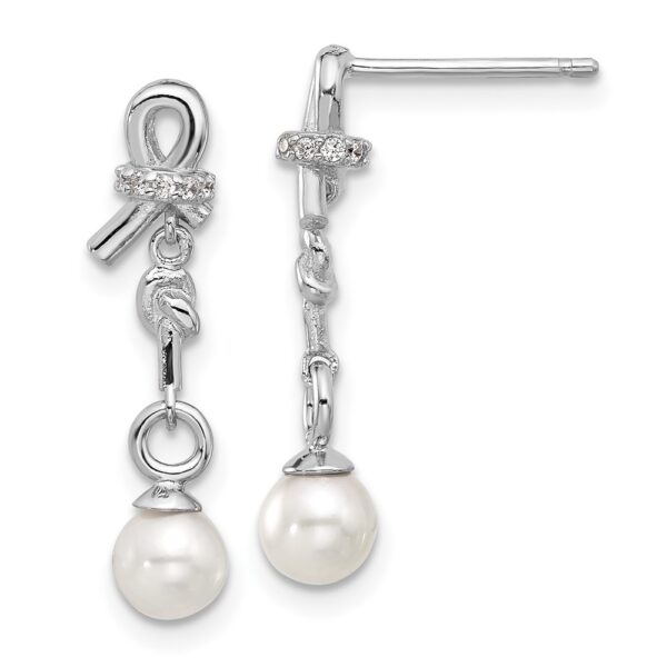 Sterling Silver Cheryl M Rh-pltd CZ & FWC Pearl Post Dangle Earrings