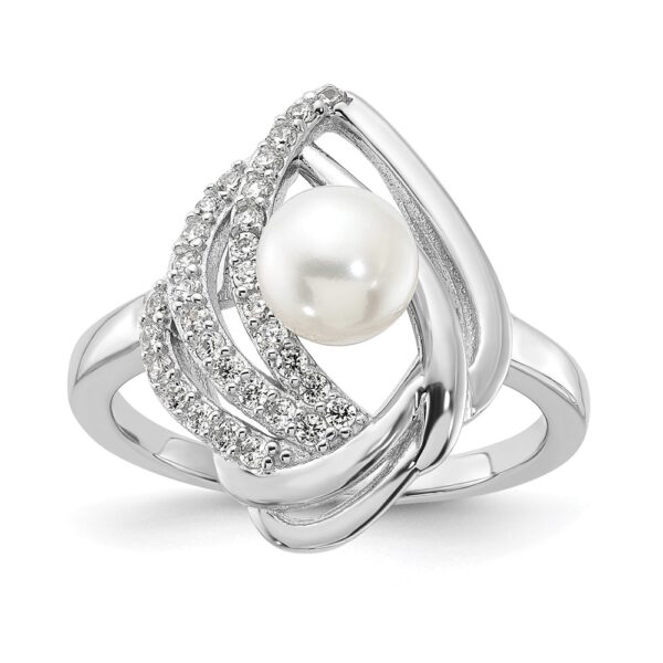 Sterling Silver Cheryl M Rhodium-plated CZ & FWC Pearl Ring