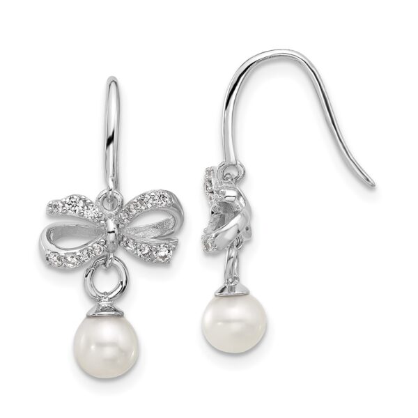 SS Cheryl M Rhodium-plated CZ & FWC Pearl Bow Dangle Earrings