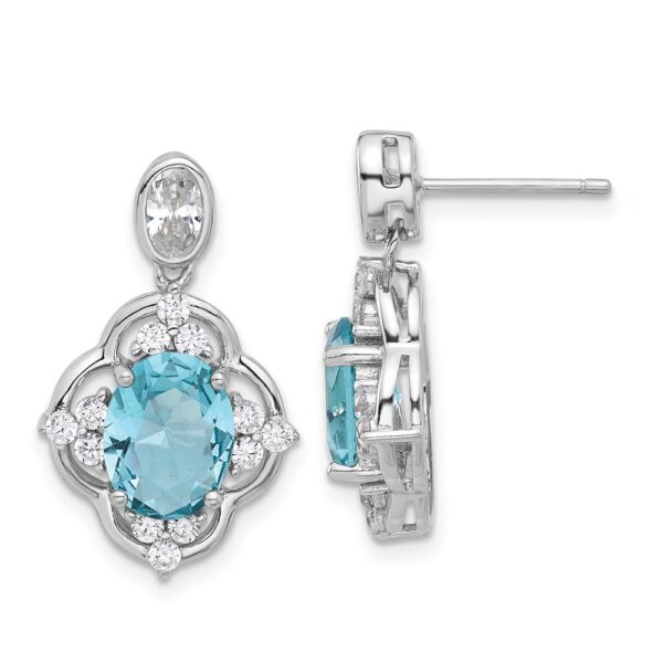 SS Cheryl M Rhodium-plated CZ & Blue Glass Post Dangle Earrings