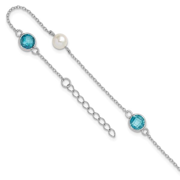 SS Cheryl M Rhodium-plated Blue CZ & FWC Pearl w/1in ext Anklet