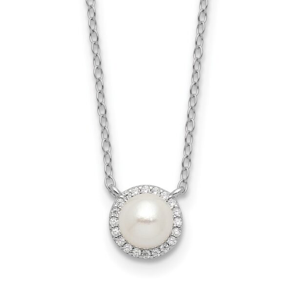Sterling Silver Cheryl M Rhodium-plated CZ & FWC Pearl Necklace