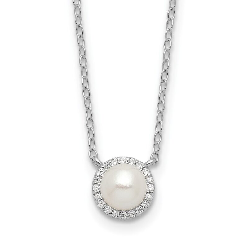 Sterling Silver Cheryl M Rhodium-plated CZ & FWC Pearl Necklace
