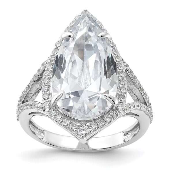 Sterling Silver Cheryl M Rhodium-plated Fancy Teardrop CZ Ring