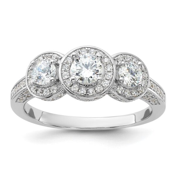 Sterling Silver Cheryl M Rhodium-plated CZ 3-Stone Ring