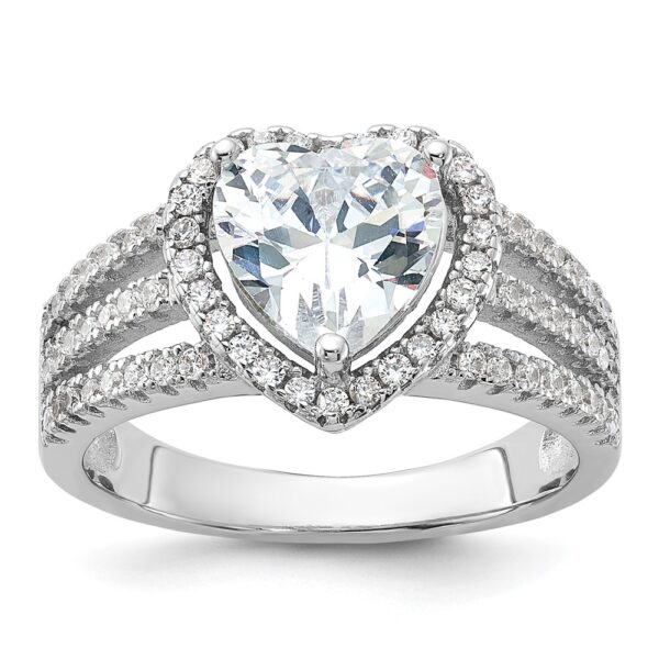 Sterling Silver Cheryl M Rhodium-plated CZ Halo Heart Ring