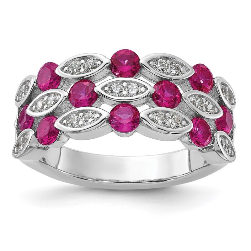Sterling Silver Cheryl M Rhodium-plated CZ & Lab Cr. Ruby Ring