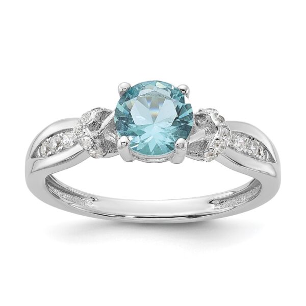 Sterling Silver Cheryl M Rhodium-plated White CZ & Blue Glass Ring