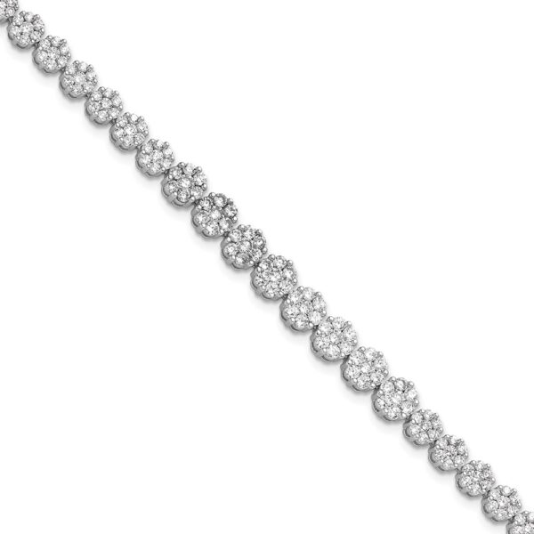 Sterling Silver Cheryl M Rhodium-plated CZ Cluster w/ 1in ext Bracelet