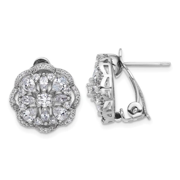 Sterling Silver Cheryl M Rhod-plated CZ Flower Post Omega Earrings