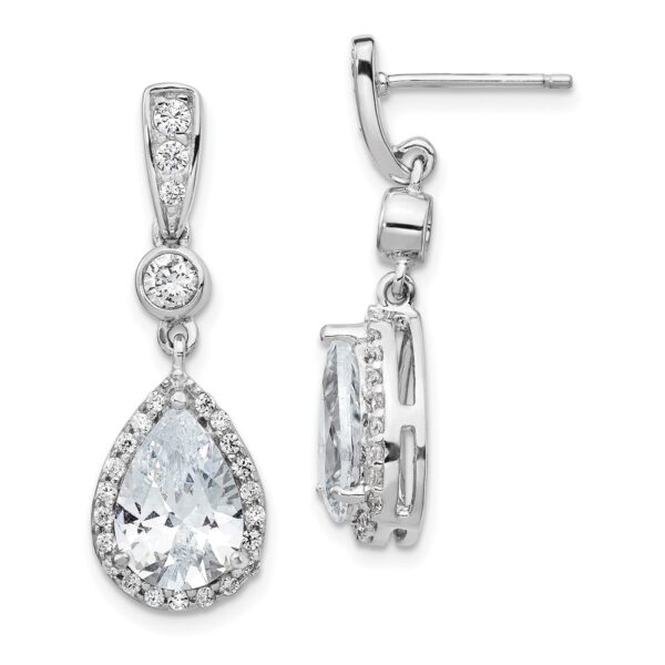 Sterling Silver Cheryl M Rhod-plated Teardrop CZ Post Dangle Earrings
