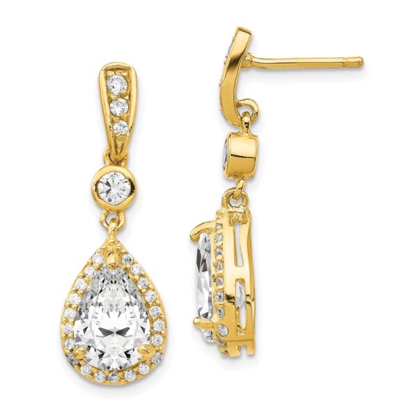 Sterling Silver Cheryl M Gold-plated Teardrop CZ Post Dangle Earrings