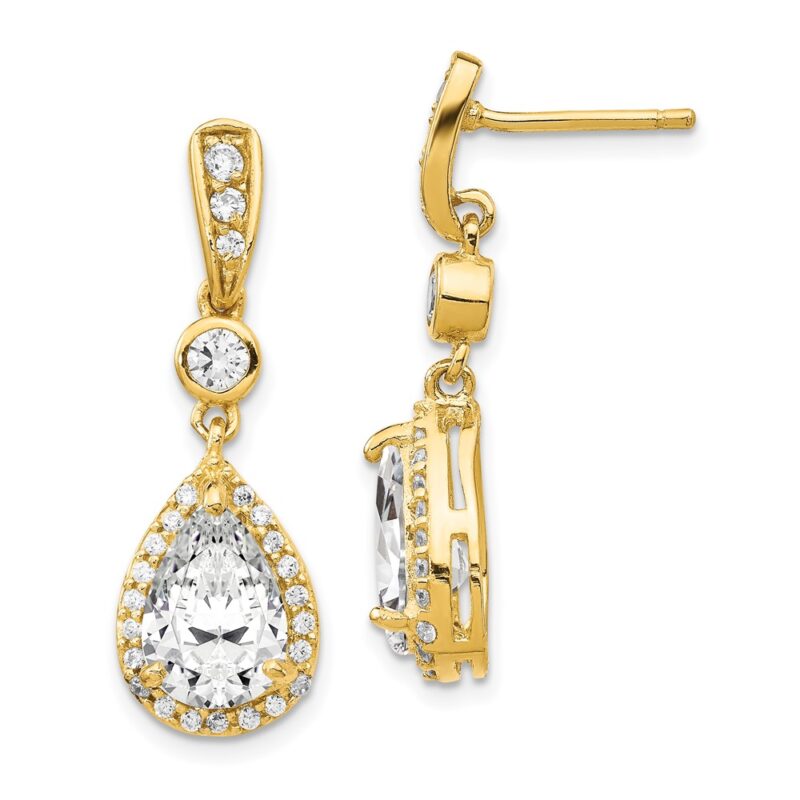 Sterling Silver Cheryl M Gold-plated Teardrop CZ Post Dangle Earrings