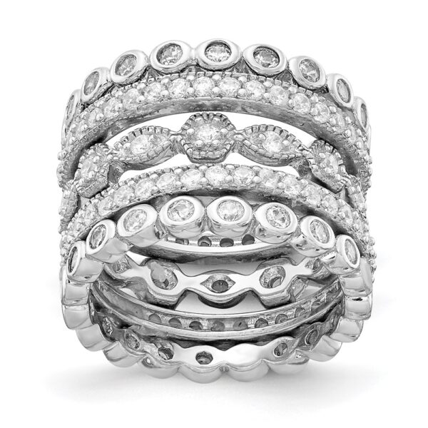 Sterling Silver Cheryl M Rhodium-plated CZ Eternity Five Ring Set