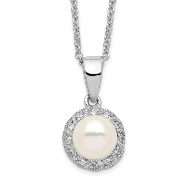 Sterling Silver Cheryl M Rhodium-plated CZ & FWC Pearl Necklace