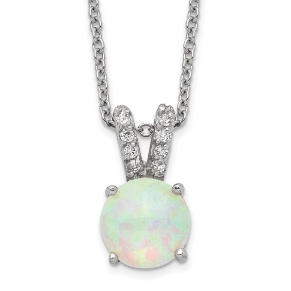 Sterling Silver Cheryl M Rhod-pltd Lab Cr. White Opal & CZ Necklace