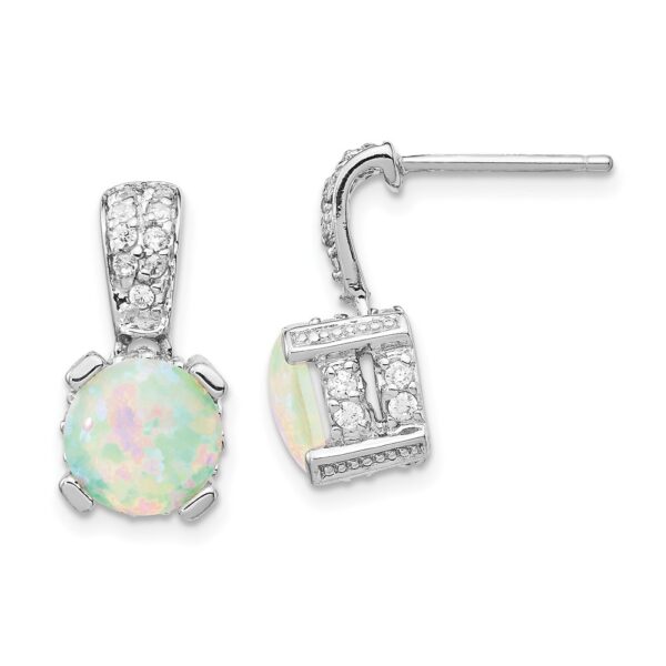 Sterling Silver Cheryl M Rhod-plated 8mm Lab Cr. Opal & CZ Earrings