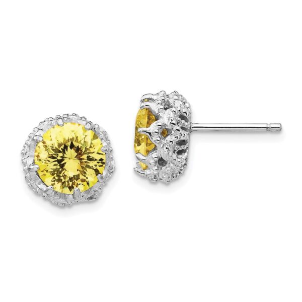 Sterling Silver Cheryl M Rhod-plated Yellow CZ Stud Post Earrings