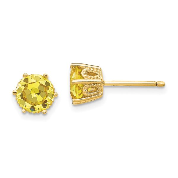 Sterling Silver Cheryl M Gold-pl 6.5mm Yellow CZ Stud Post Earrings