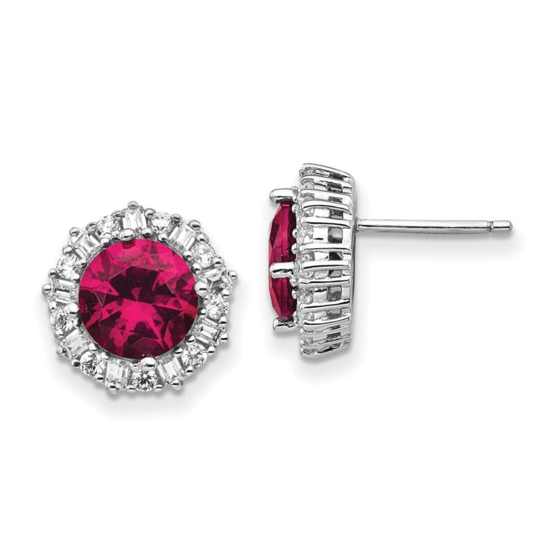 Sterling Silver Cheryl M Rhod-plated Cr. Ruby and CZ Post Earrings