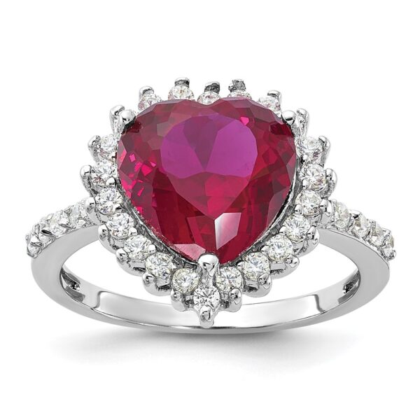 Sterling Silver Cheryl M Rhod-plated Created Ruby & CZ Heart Ring