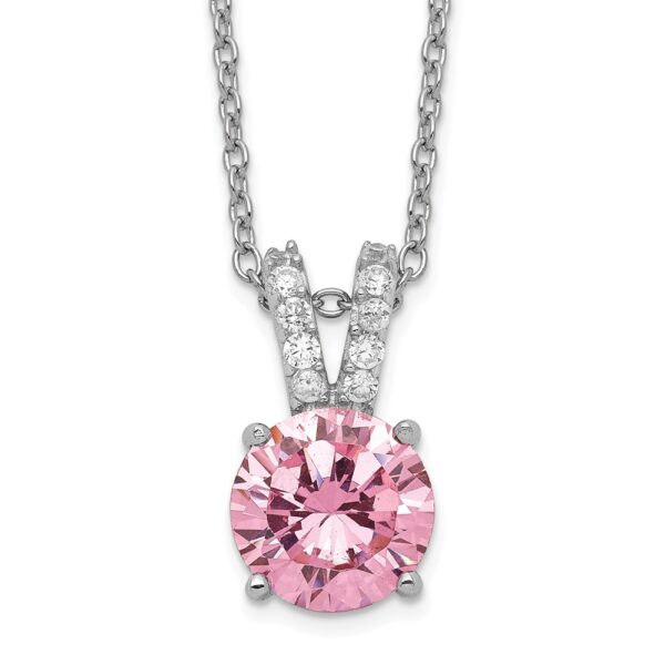 Sterling Silver Cheryl M Rhodium-plated Pink & White CZ Necklace