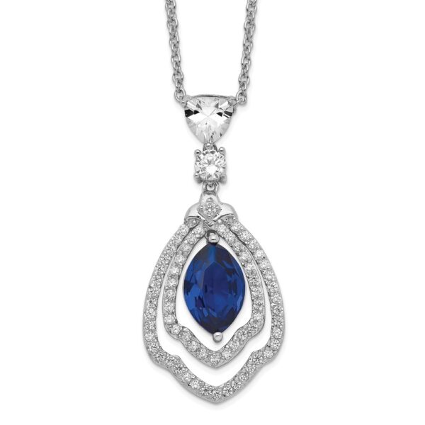 Sterling Silver Cheryl M Rh-pltd Lab Cr. Dark Blue Spinel & CZ Necklace