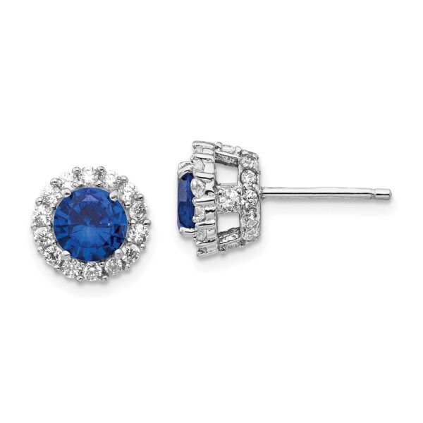 Sterling Silver Cheryl M Rh-p Lab Cr. Dark Blue Spinel CZ Post Earrings