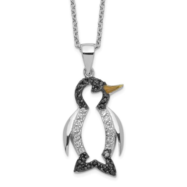 Sterling Silver Cheryl M Rhod-plated Enamel & CZ Penguin Necklace