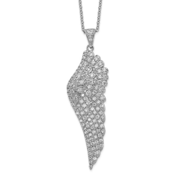 Sterling Silver Cheryl M Rhodium-plated CZ Angel Wing Necklace
