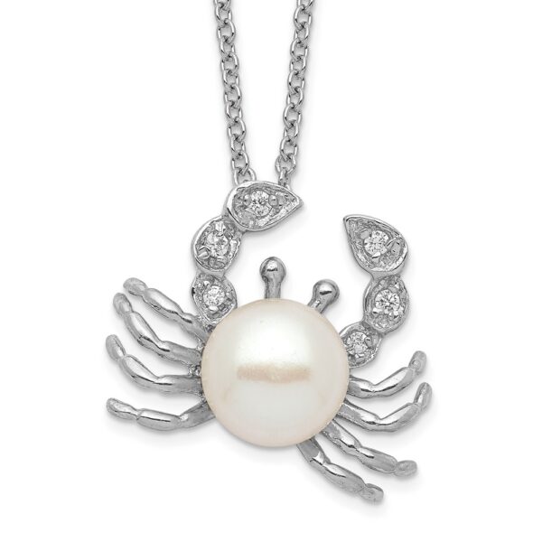 Sterling Silver Cheryl M Rhod-plated CZ & FWC Pearl Crab Necklace