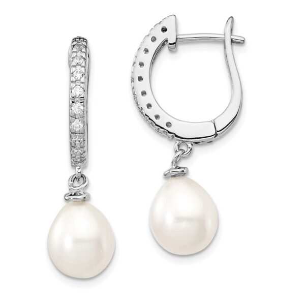 SS Cheryl M Rhod-plated CZ & FWC Pearl Leverback Dangle Earrings