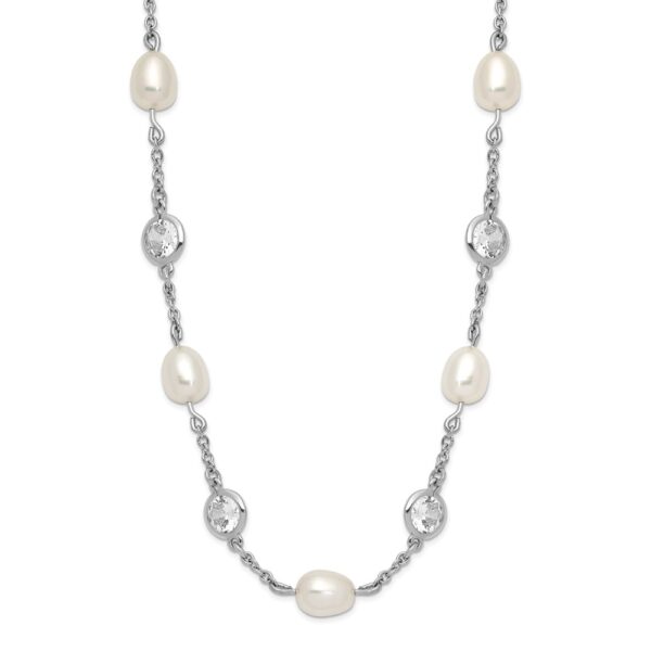 Sterling Silver Cheryl M Rhod-plated CZ & FWC Pearl Station Necklace