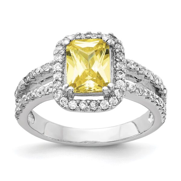 Sterling Silver Cheryl M Rhodium-plated Yellow & White CZ Halo Ring